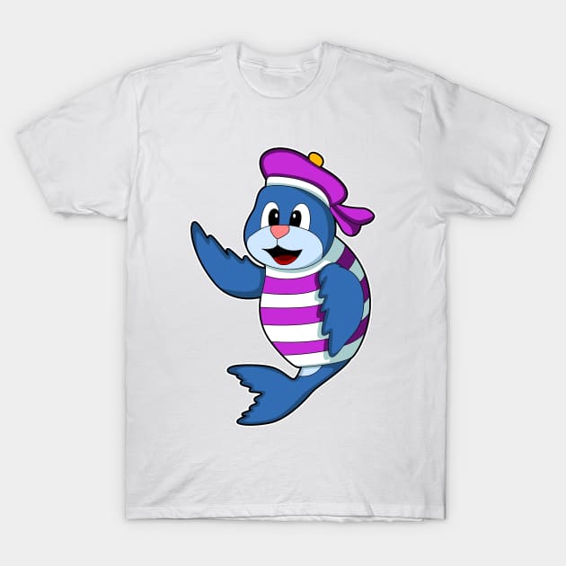 Seal as Sailor with Hat T-Shirt by Markus Schnabel